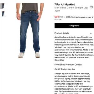 7 for all mankind mens Cardiff standard jeans size 34